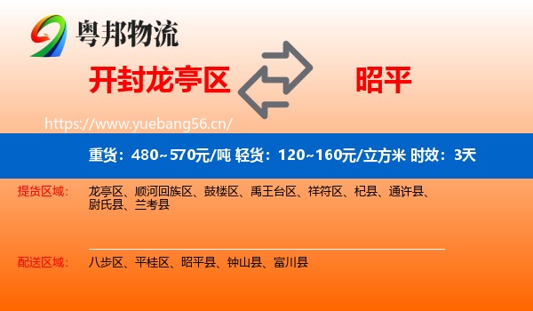 开封龙亭区到昭平县物流专线名片