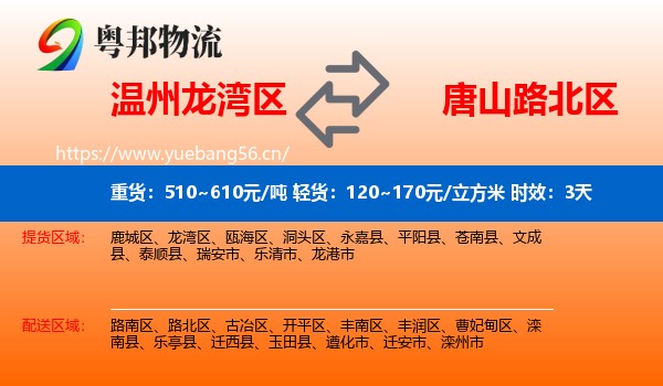 温州龙湾区到路北区物流专线名片