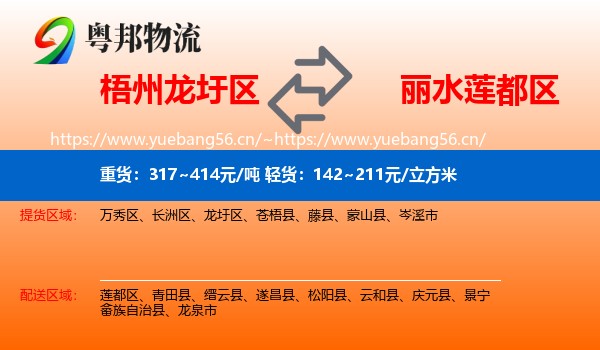 梧州龙圩区到莲都区物流