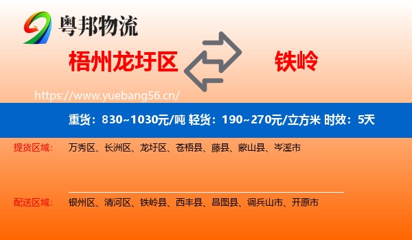 梧州龙圩区到铁岭物流专线名片