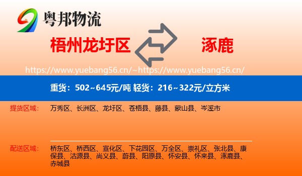 梧州龙圩区到涿鹿县物流