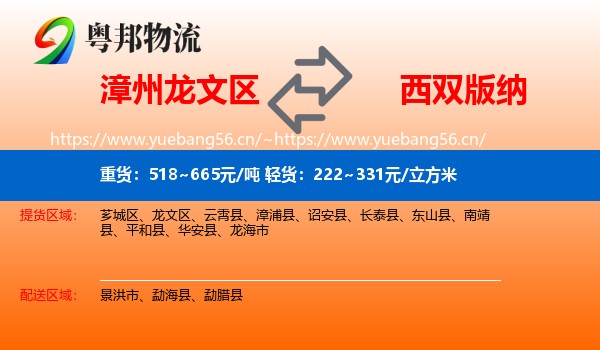 漳州龙文区到西双版纳物流
