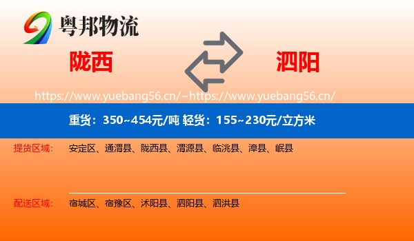 陇西到泗阳县物流