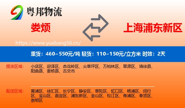 娄烦到浦东新区物流专线名片