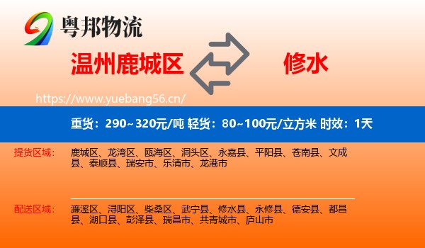 温州鹿城区到修水县物流专线名片