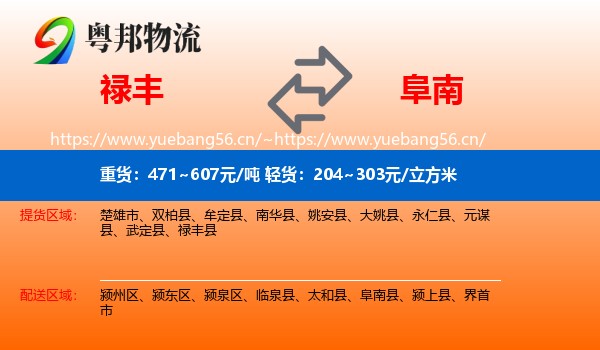 禄丰到阜南县物流