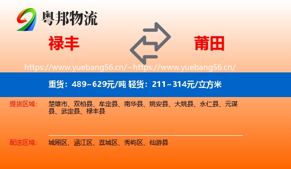 禄丰县到莆田物流专线