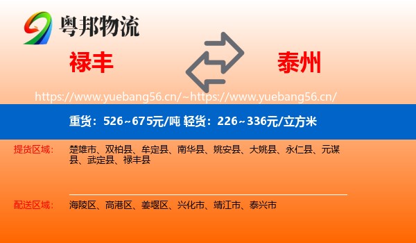 禄丰县到泰州物流专线