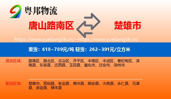 唐山路南区到楚雄市物流