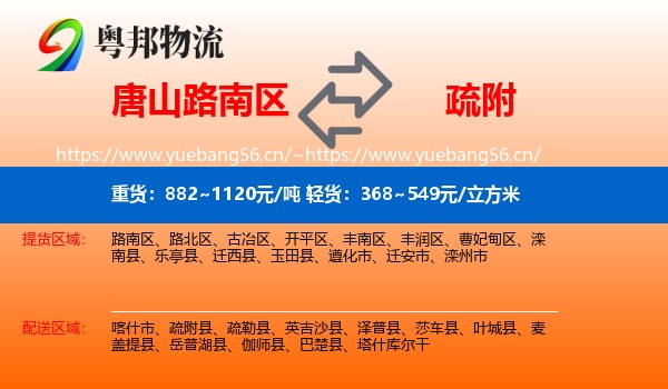 唐山路南区到疏附县物流