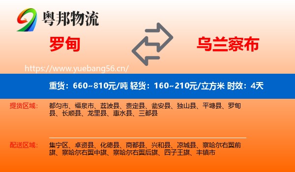 罗甸到乌兰察布物流专线名片