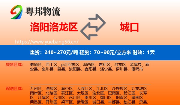 洛阳洛龙区到城口县物流专线名片