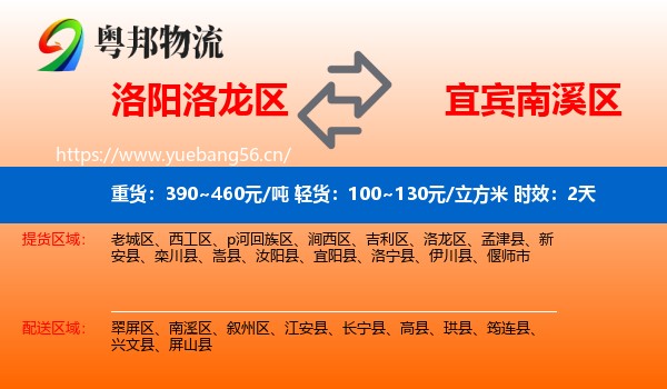 洛阳洛龙区到南溪区物流专线名片
