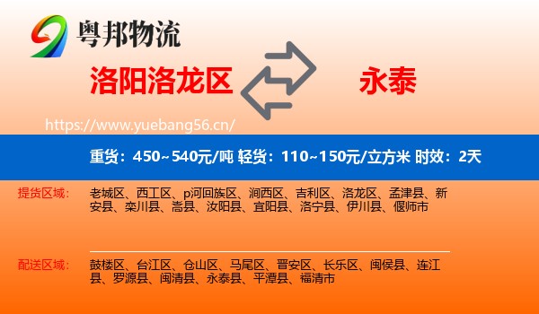 洛阳洛龙区到永泰县物流专线名片