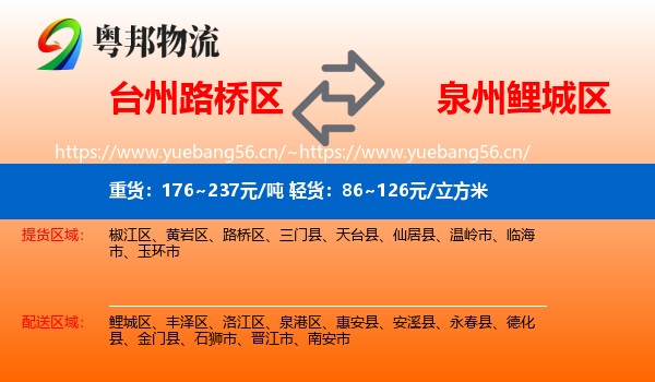 台州路桥区到鲤城区物流