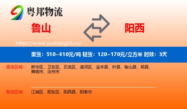 鲁山到阳西县物流专线名片