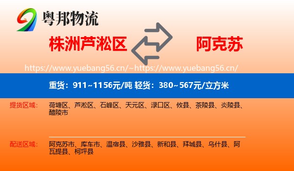 株洲芦淞区到阿克苏物流