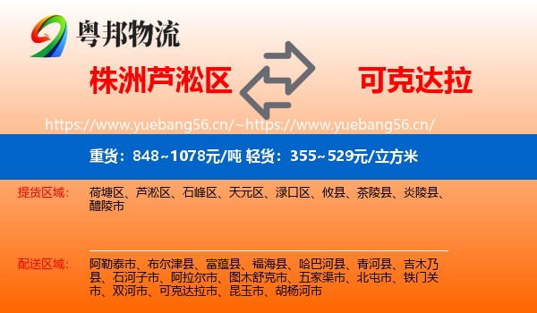 株洲芦淞区到可克达拉市物流