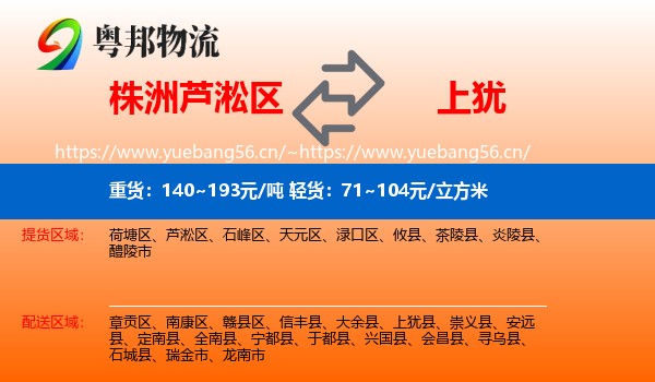 株洲芦淞区到上犹县物流