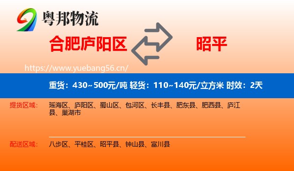 合肥庐阳区到昭平县物流专线名片