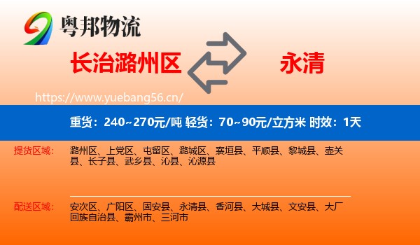 长治潞州区到永清县物流专线名片
