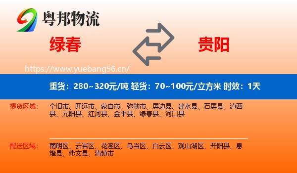 绿春到贵阳物流专线名片