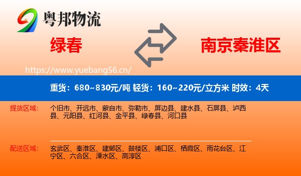 绿春到秦淮区物流 绿春到秦淮区物流专线名片