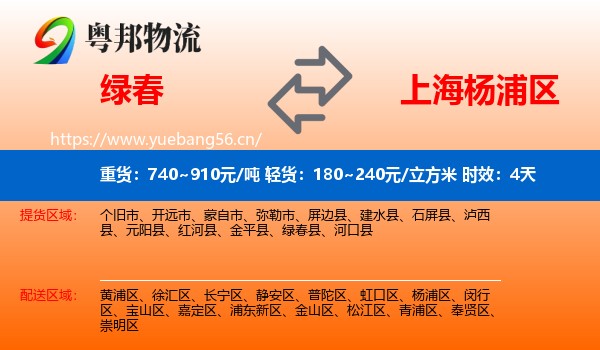 绿春到杨浦区物流 绿春到杨浦区物流专线名片