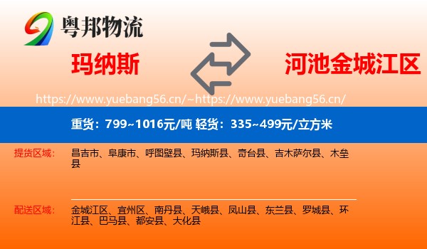 玛纳斯到金城江区物流