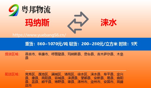 玛纳斯到涞水县物流专线名片