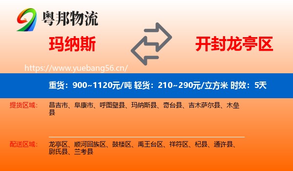 玛纳斯到龙亭区物流专线名片
