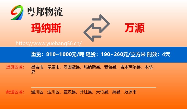 玛纳斯到万源市物流专线名片