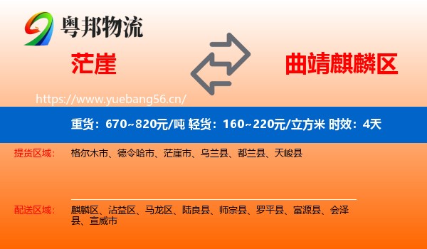 茫崖到麒麟区物流专线名片