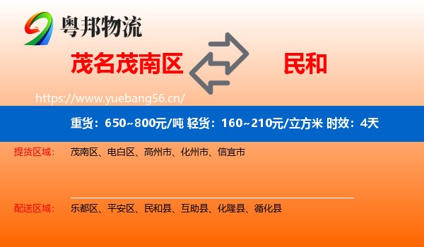 茂名茂南区到民和县物流专线名片