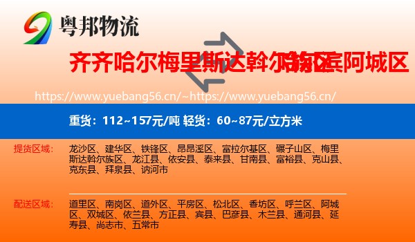 齐齐哈尔梅里斯达斡尔族区到阿城区物流