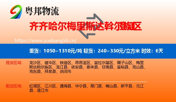 齐齐哈尔梅里斯达斡尔族区到澄江市物流专线名片