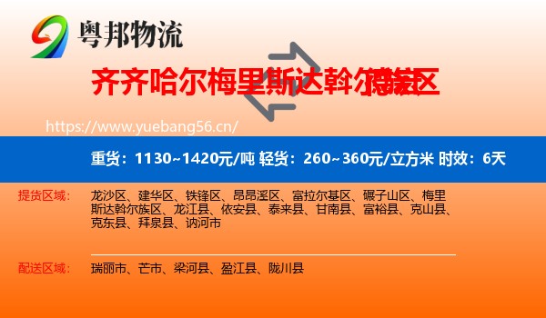 齐齐哈尔梅里斯达斡尔族区到德宏物流专线名片