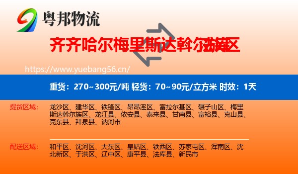 齐齐哈尔梅里斯达斡尔族区到法库县物流专线名片