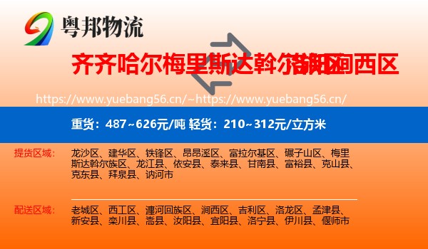 齐齐哈尔梅里斯达斡尔族区到涧西区物流