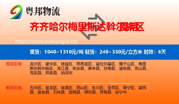 齐齐哈尔梅里斯达斡尔族区到昆明物流专线名片