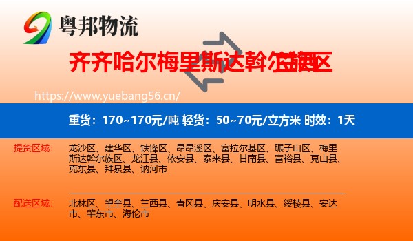 齐齐哈尔梅里斯达斡尔族区到兰西县物流专线名片