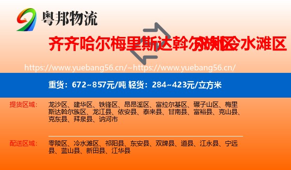 齐齐哈尔梅里斯达斡尔族区到冷水滩区物流