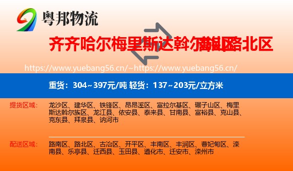 齐齐哈尔梅里斯达斡尔族区到路北区物流