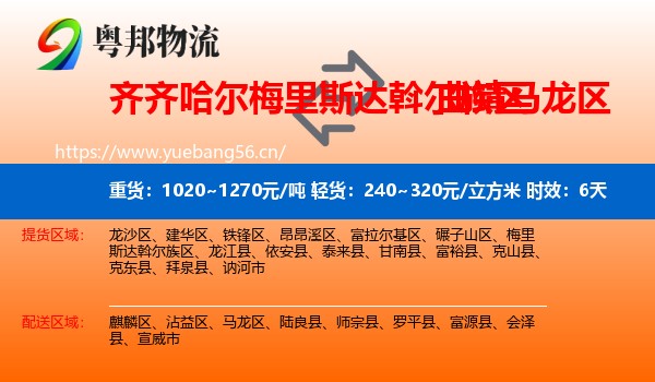 齐齐哈尔梅里斯达斡尔族区到马龙区物流专线名片