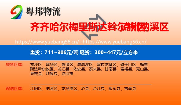 齐齐哈尔梅里斯达斡尔族区到纳溪区物流