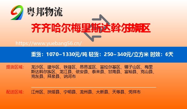 齐齐哈尔梅里斯达斡尔族区到宁明县物流专线名片