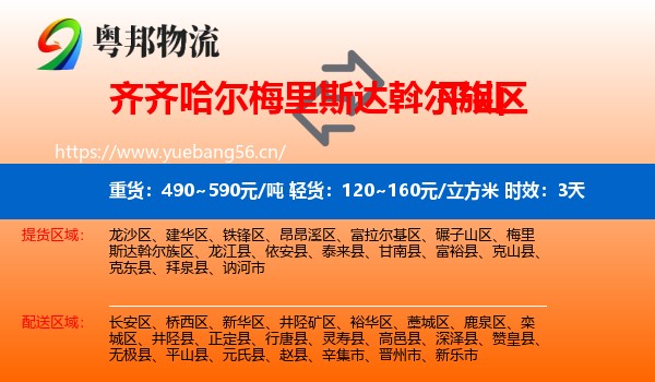 齐齐哈尔梅里斯达斡尔族区到平山县物流专线名片
