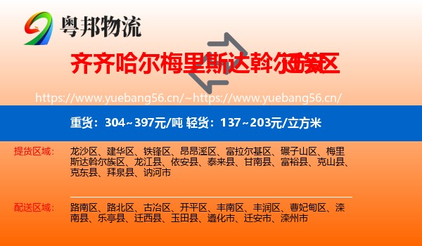 齐齐哈尔梅里斯达斡尔族区到迁安市物流