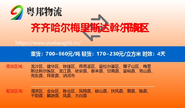 齐齐哈尔梅里斯达斡尔族区到千阳县物流专线名片