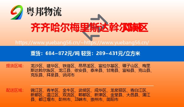 齐齐哈尔梅里斯达斡尔族区到邛崃市物流